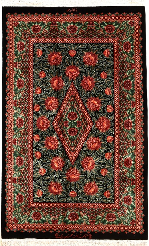 Qom Mahmoud Rajabi design silk carpet 125x78