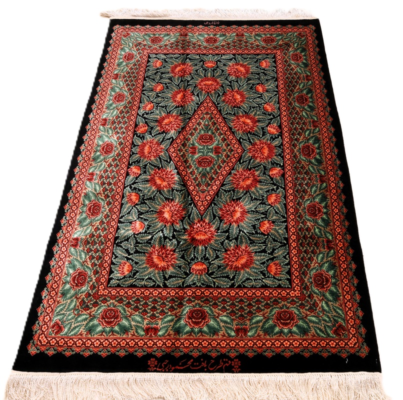 Qom Mahmoud Rajabi design silk carpet 125x78