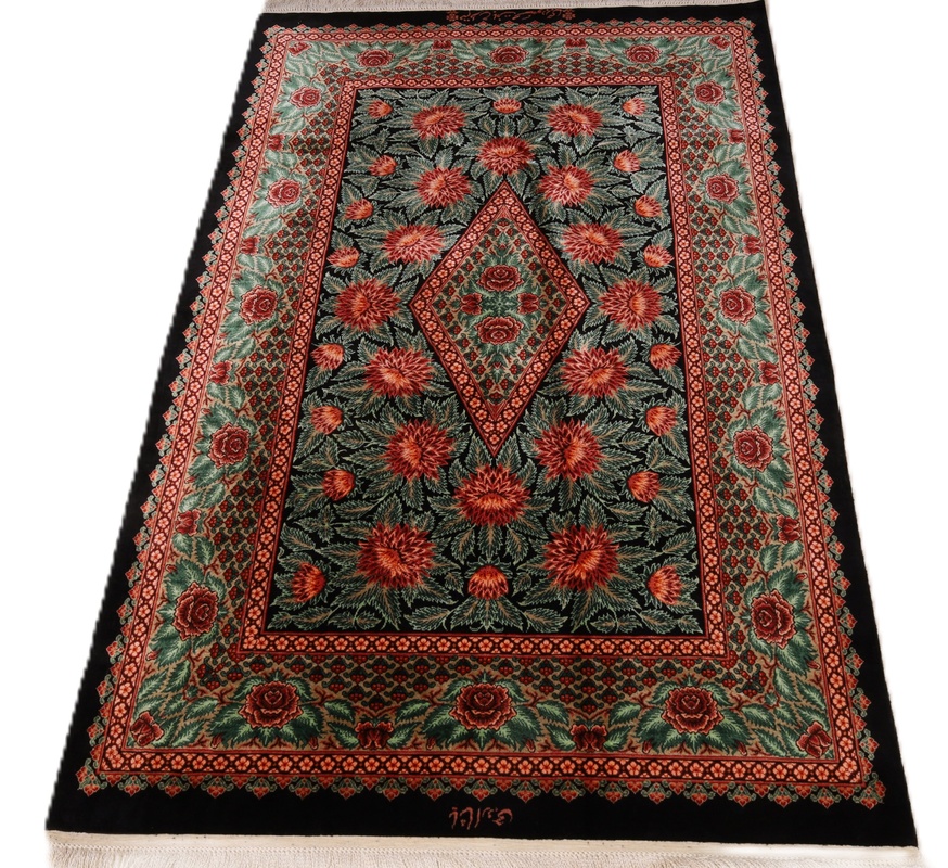 Qom Mahmoud Rajabi design silk carpet 125x78